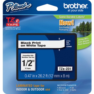 NASTRO LAMINATO 12MM 8M NERO/BIANCO Brother P-touch TZE231