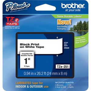 NASTRO LAMINATO 24MM 8M NERO/BIANCO Brother P-touch TZe251