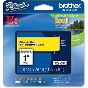 NASTRO LAMINATO 24MM 8M NERO/GIALLO Brother P-touch TZE651